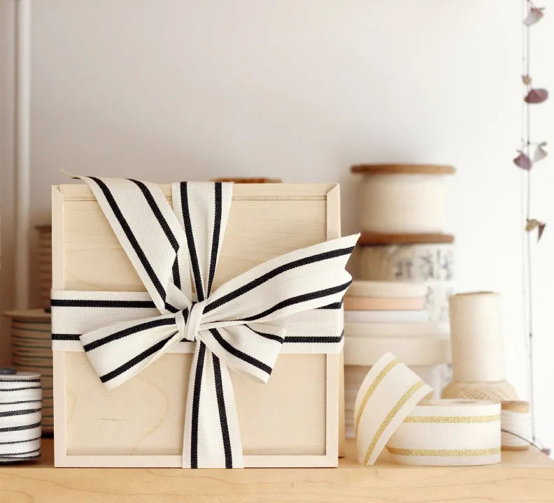 Wood spool striped cotton ribbon